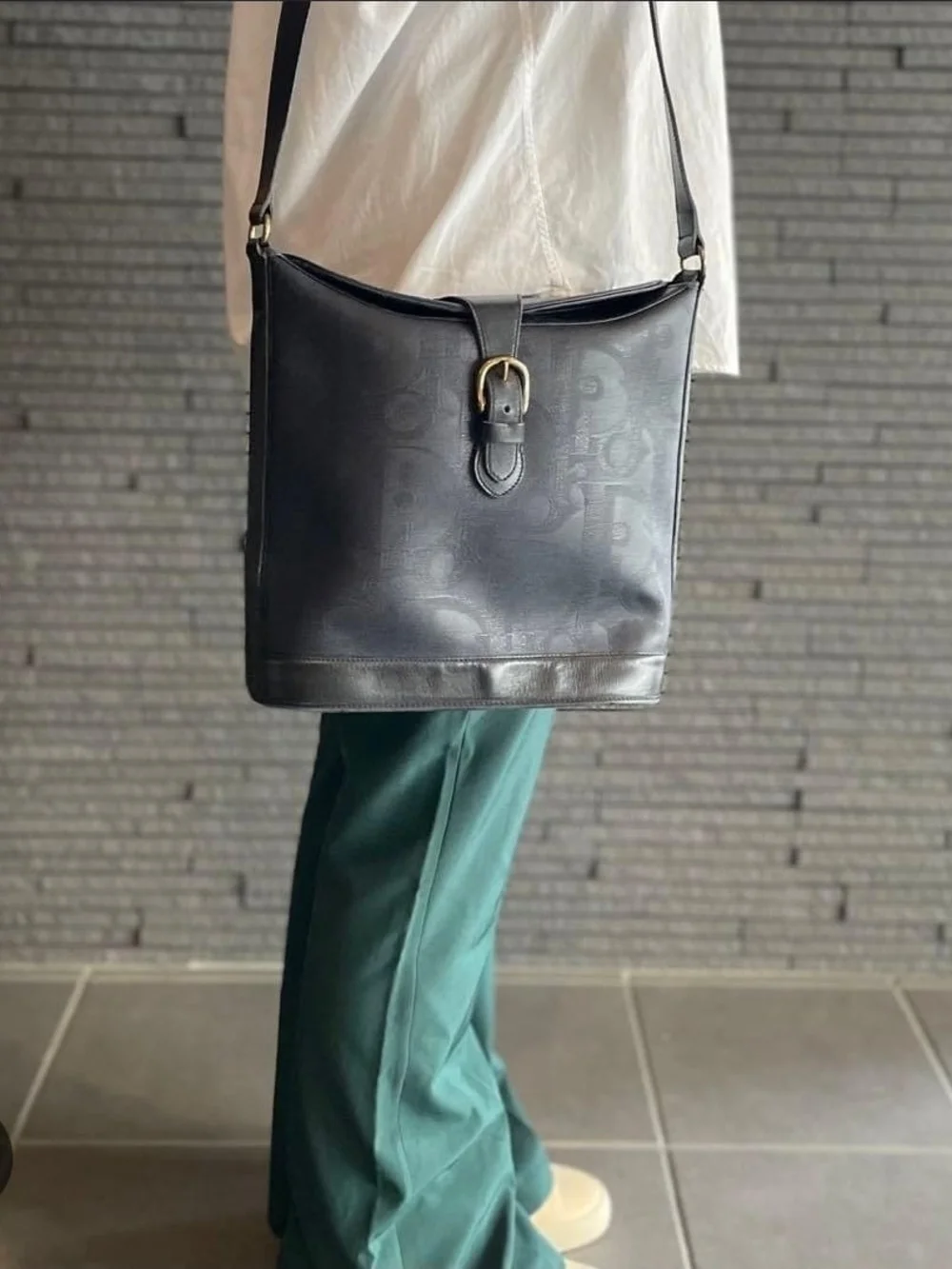 Christian Dior Embossed Trotter Leather Bucket Bag with Pochette
